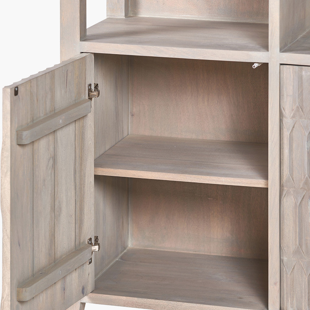 Khao Light Grey Mango Wood 2 Door 6 Niche Shelf Unit