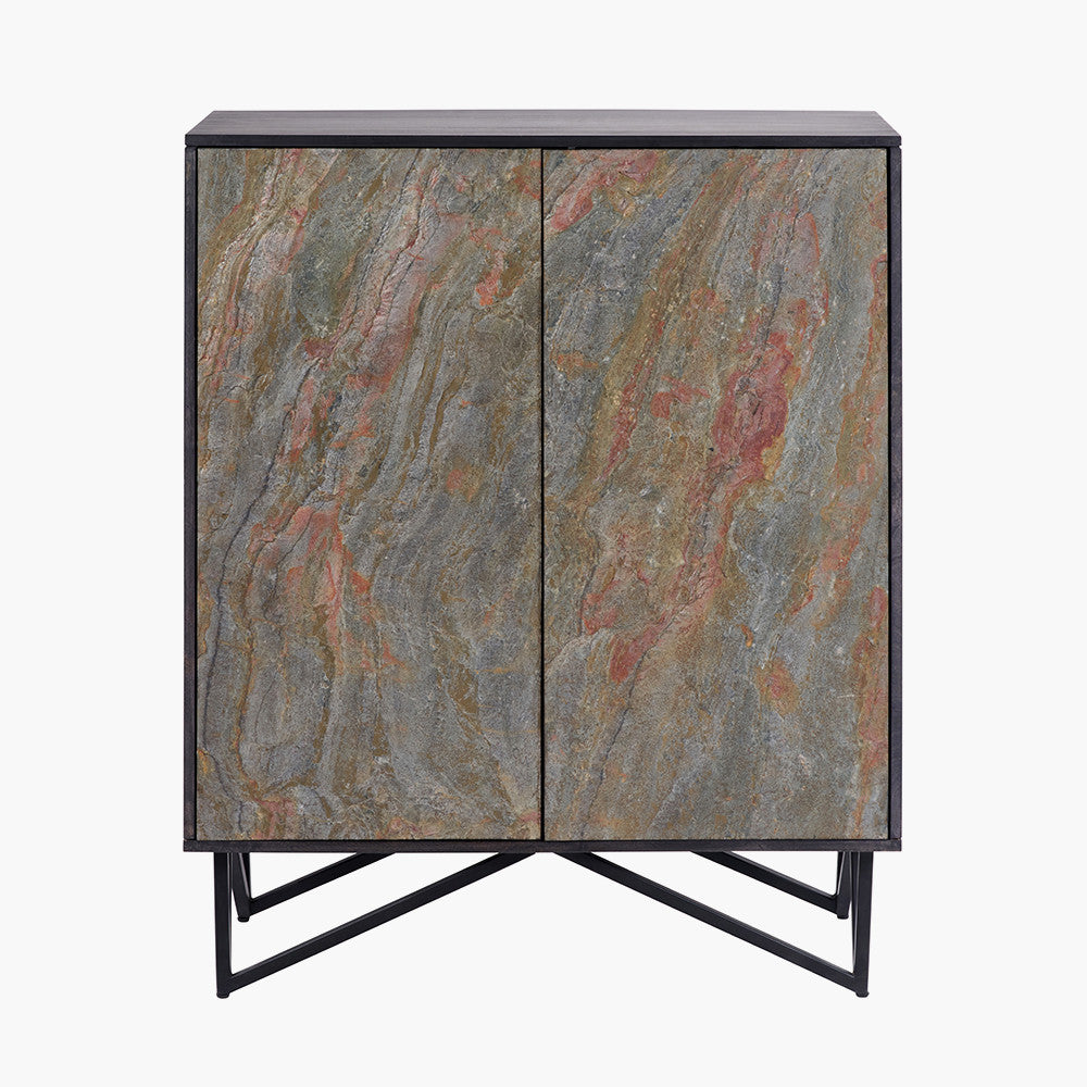 Verde Black Mango Wood and Stone Veneer 2 Door Bar Cabinet