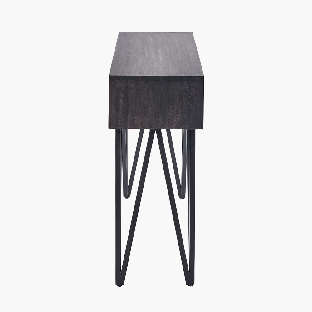 Verde Black Mango Wood and Stone Veneer 2 Drawer Console Table