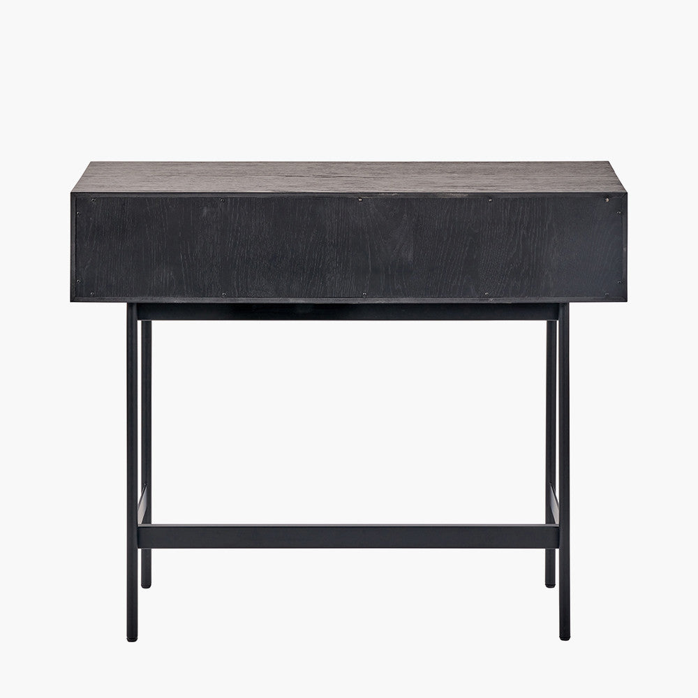 Hailee Black and Natural Chevron Oak and Pine Wood 2 Drawer Console Table