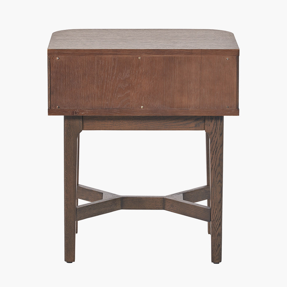 Raie Dark Brown Ribbed Oak and Pine Wood 1 Drawer Unit