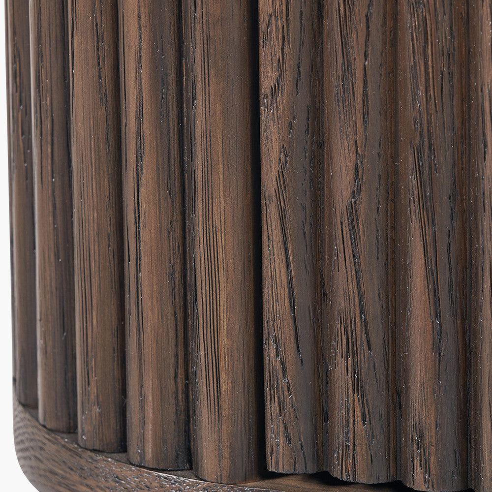 Raie Dark Brown Ribbed Oak and Pine Wood 1 Drawer Unit