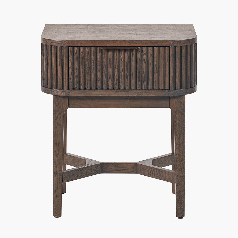Raie Dark Brown Ribbed Oak and Pine Wood 1 Drawer Unit