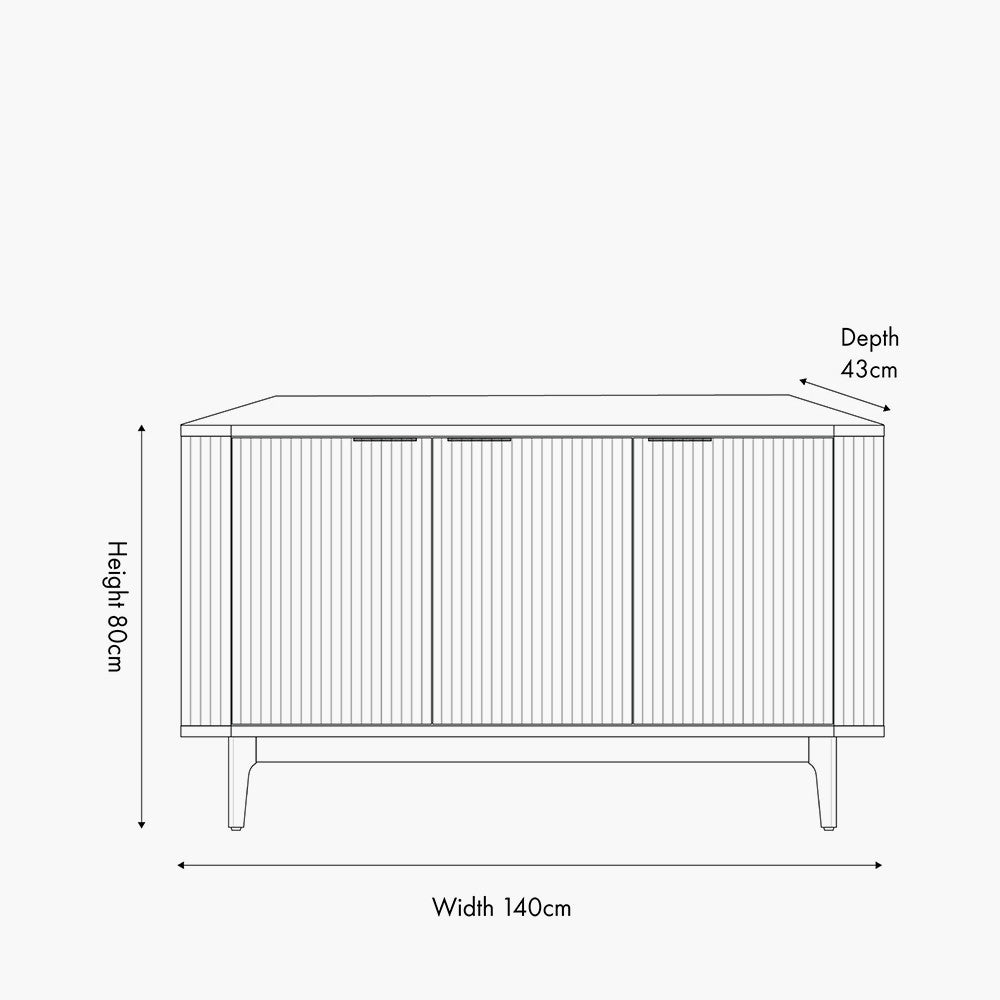 Raie Dark Brown Ribbed Oak & Pine Wood 3 Door Sideboard