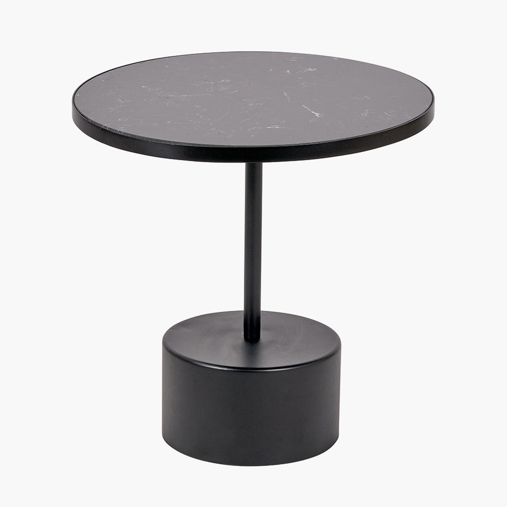 Enzo Black Marble and Black Metal Cylinder Base Coffee Table