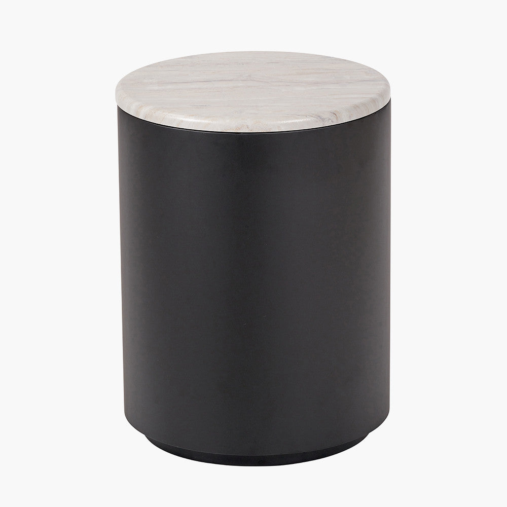 Remy White Marble Effect and Black Metal Storage Side Table
