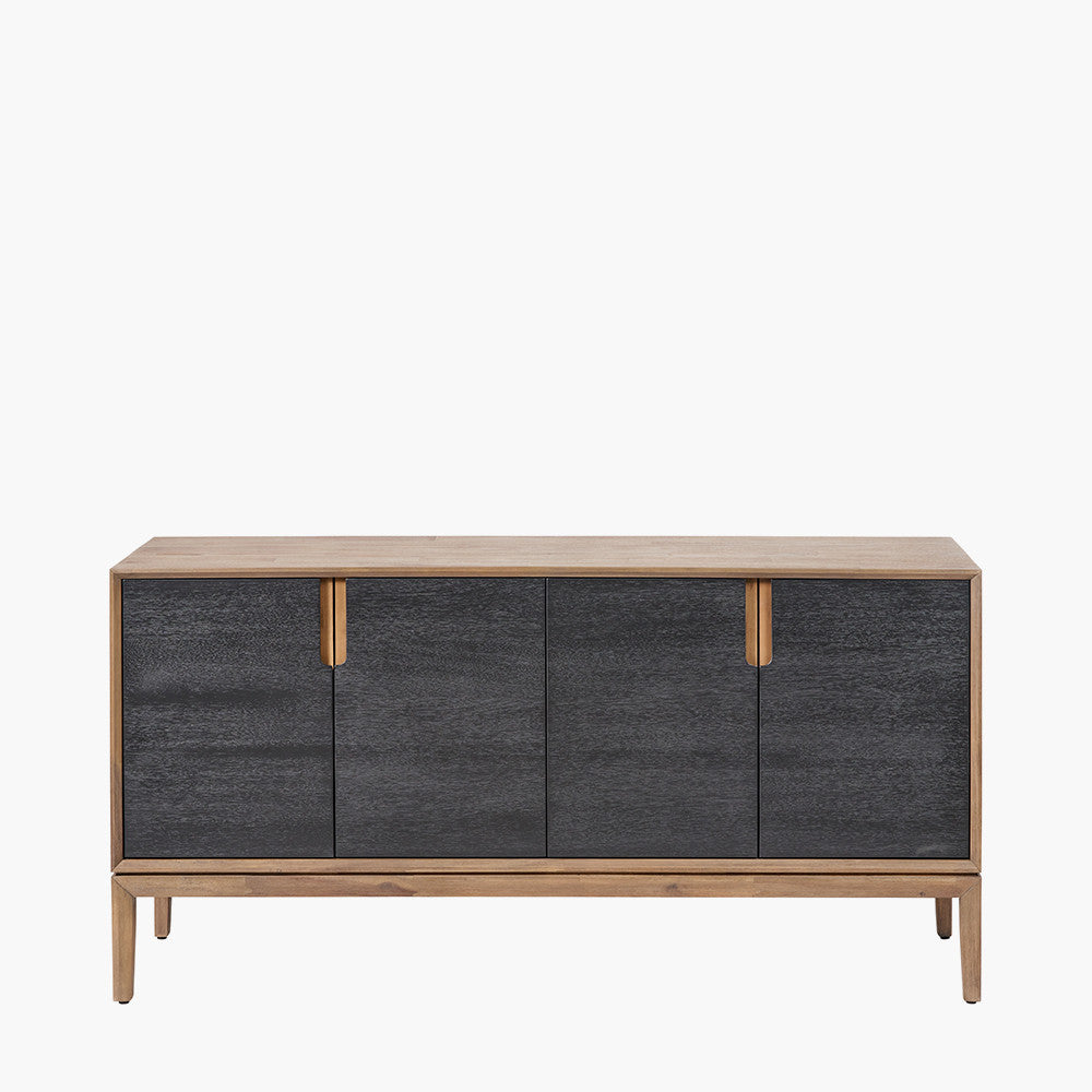 Gio Black and Natural Acacia Wood 4 Door Sideboard