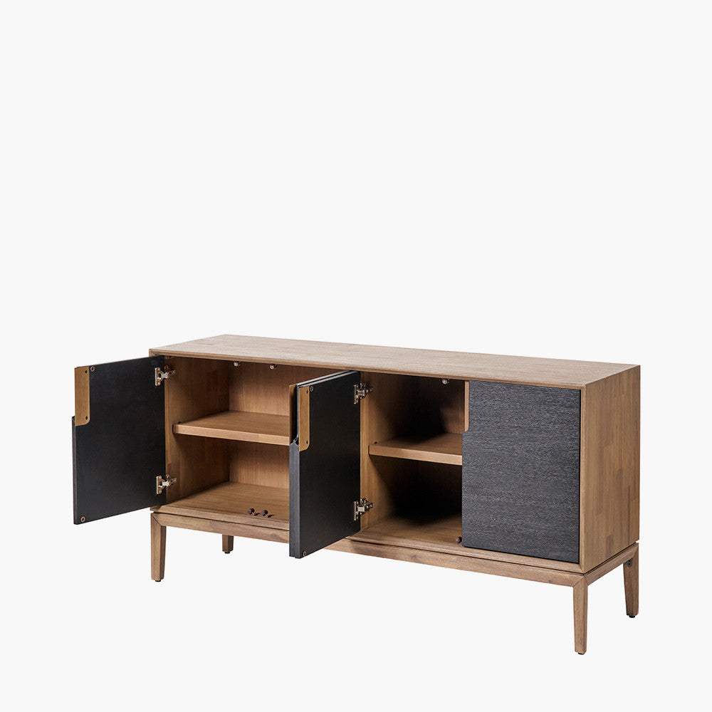 Gio Black and Natural Acacia Wood 4 Door Sideboard