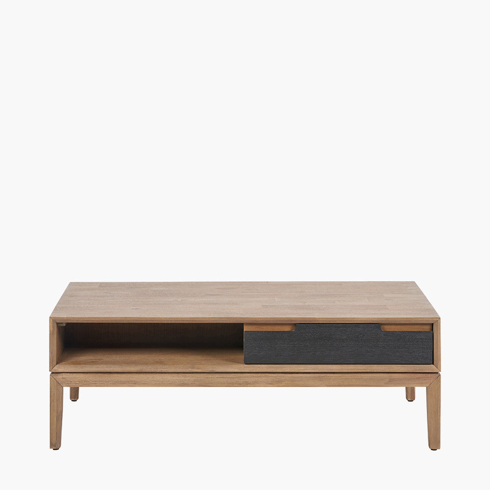 Gio Black and Natural Acacia Wood 2 Drawer Coffee Table