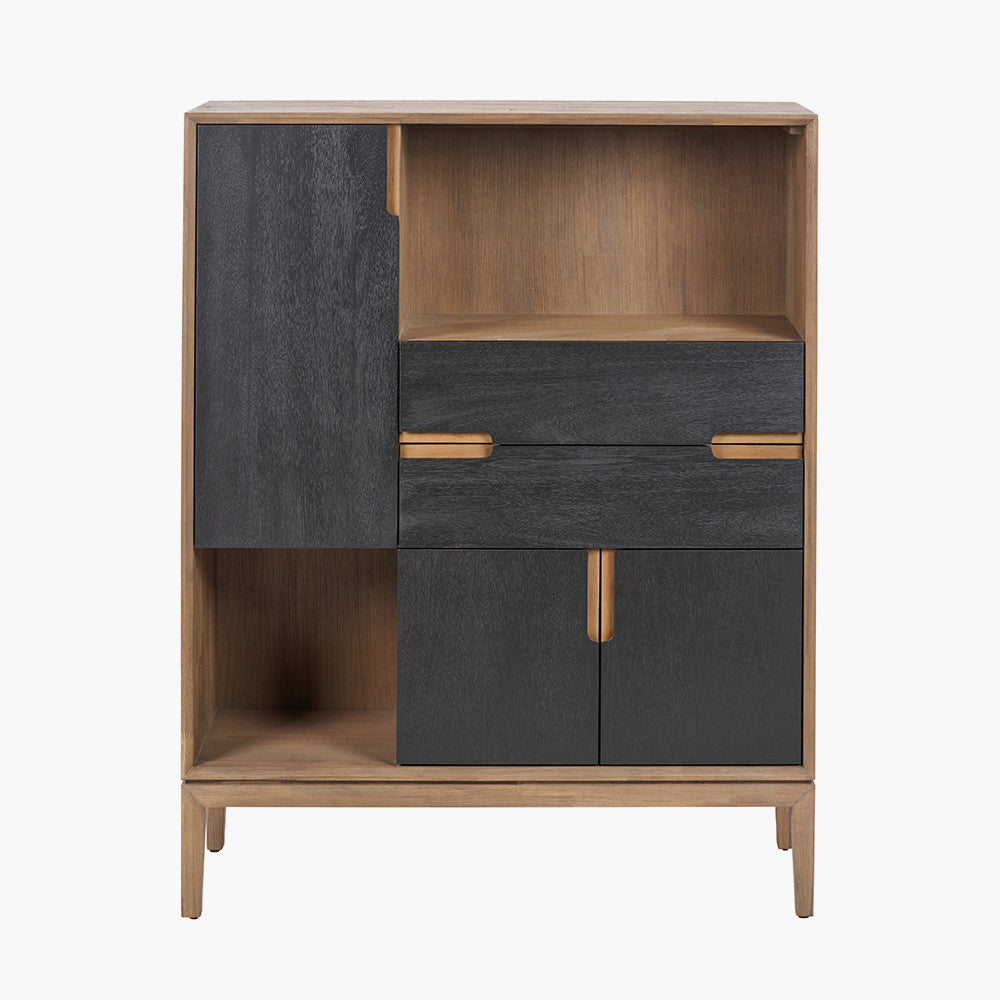 Gio Black and Natural Acacia Wood 3 Door, 2 Drawer, 2 Niche Shelf Unit