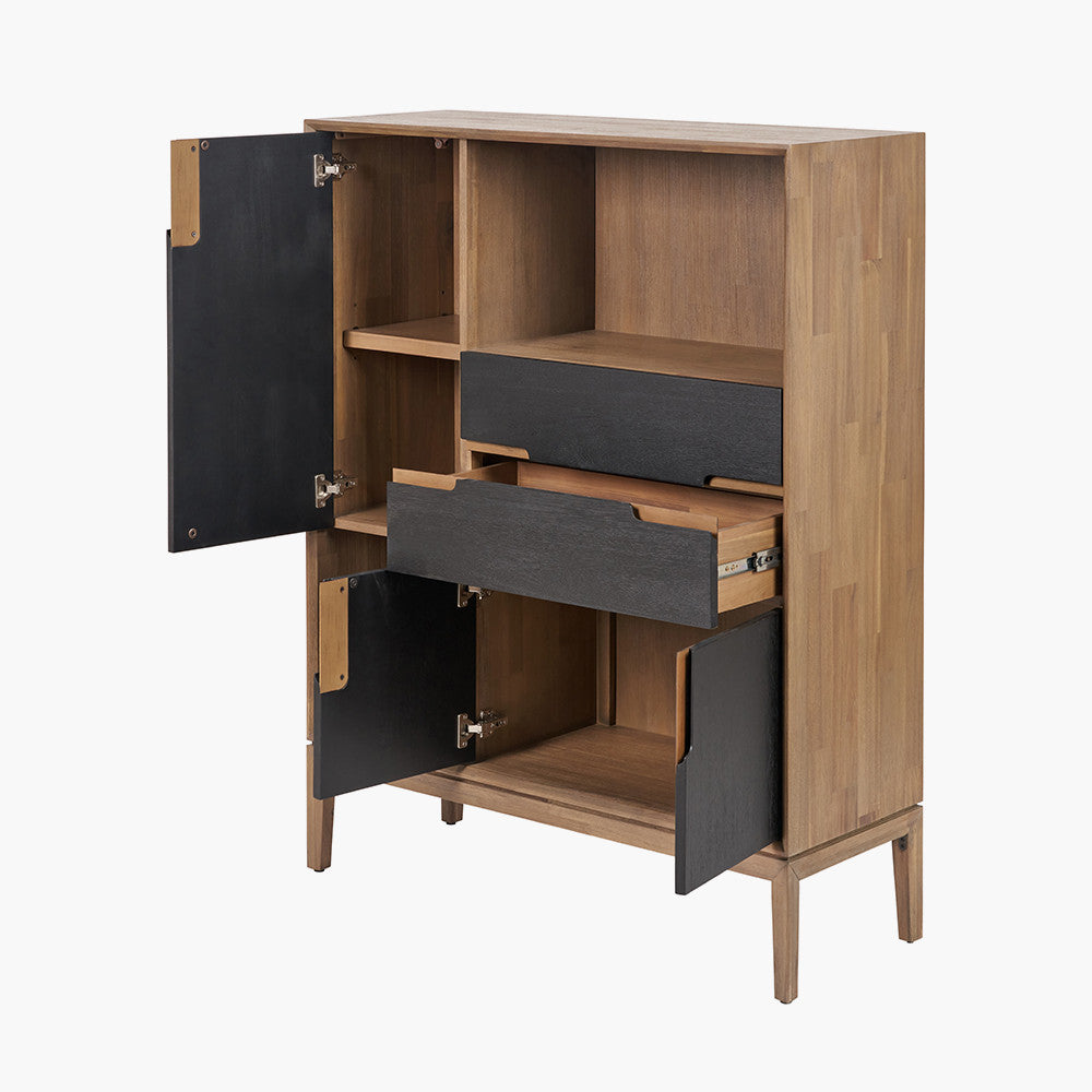 Gio Black and Natural Acacia Wood 3 Door, 2 Drawer, 2 Niche Shelf Unit