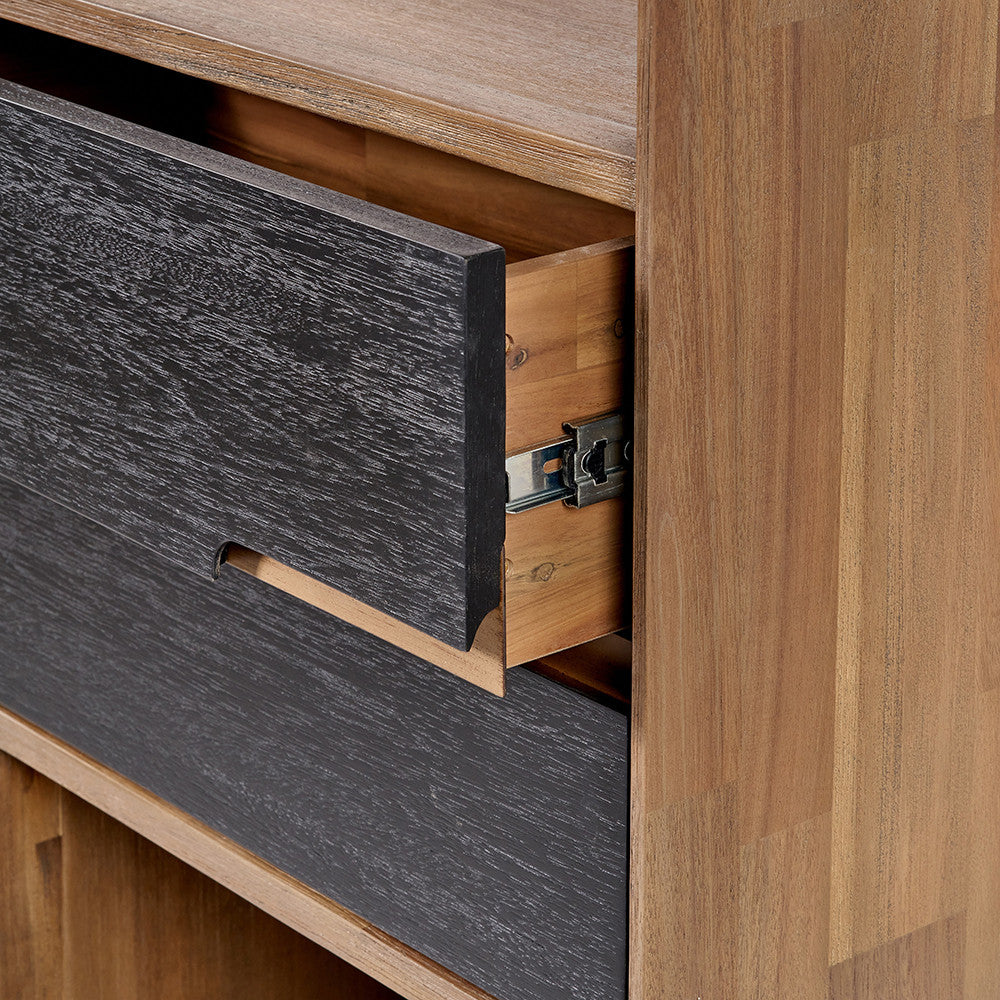Gio Black and Natural Acacia Wood 2 Drawer, 7 Niche Shelf Unit