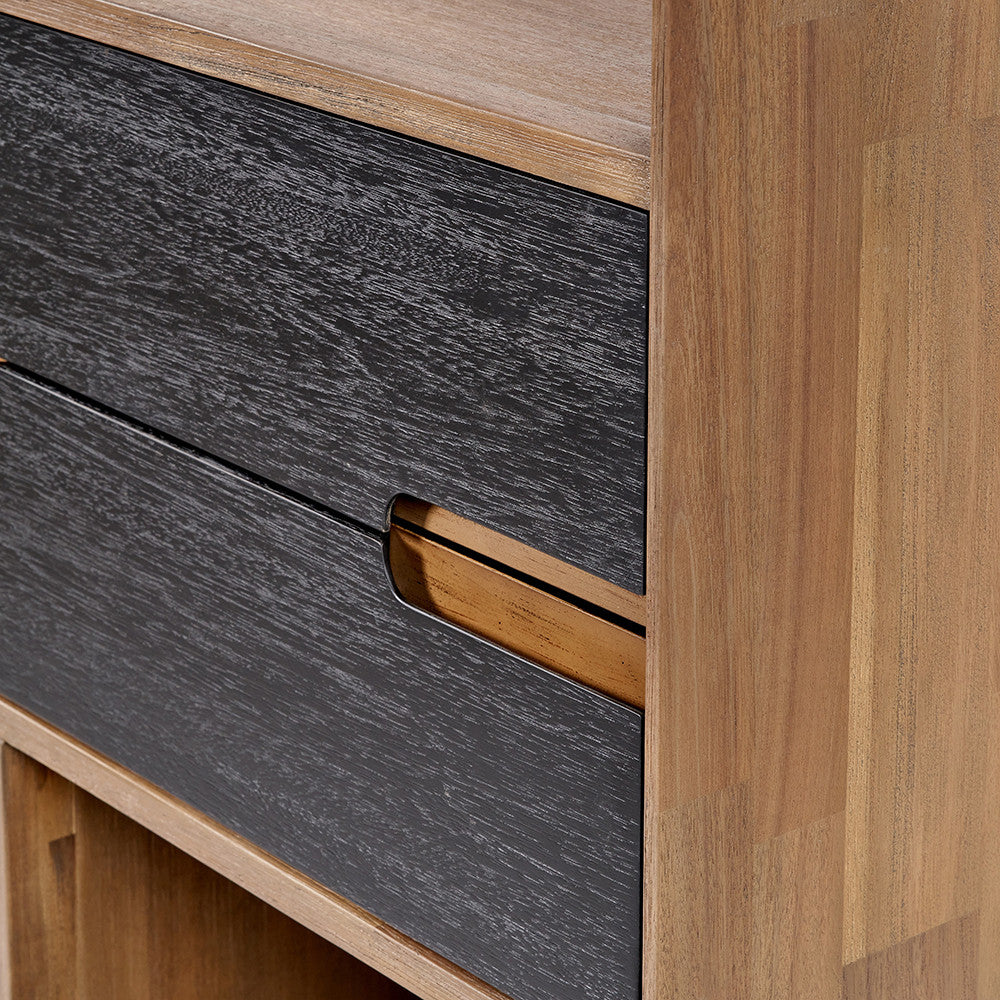Gio Black and Natural Acacia Wood 2 Drawer, 7 Niche Shelf Unit