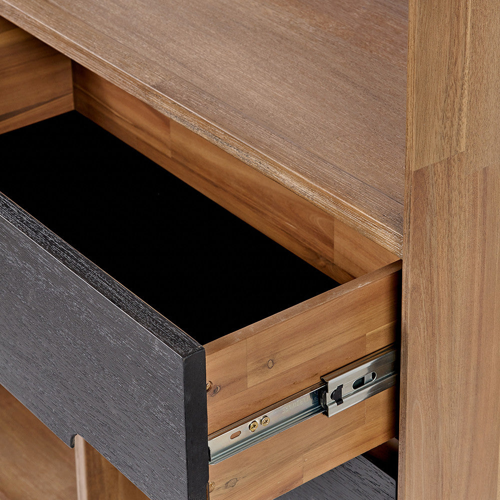 Gio Black and Natural Acacia Wood 2 Drawer, 7 Niche Shelf Unit