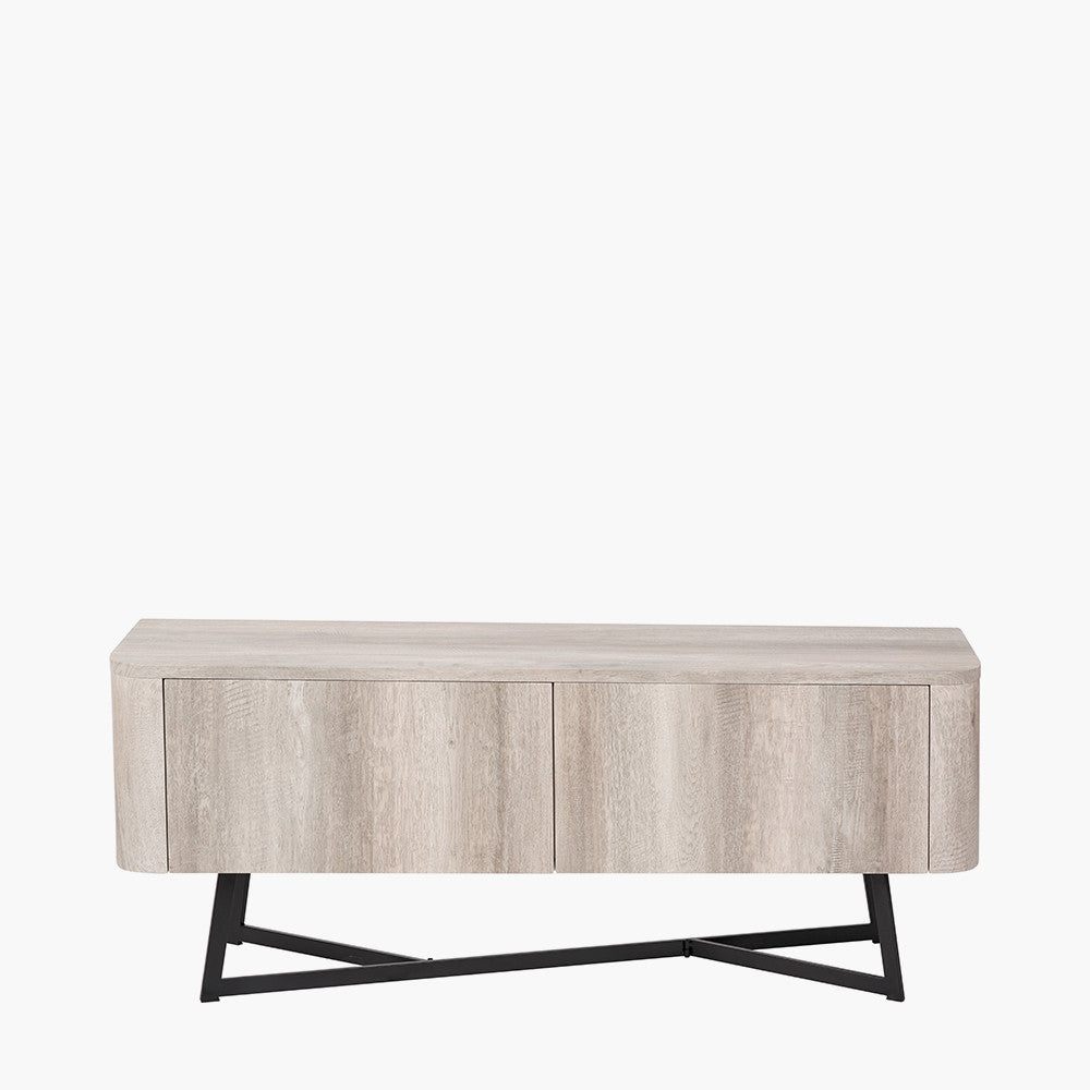 Ukiah Grey Oak Veneer and Black Metal 2 Door Low Unit