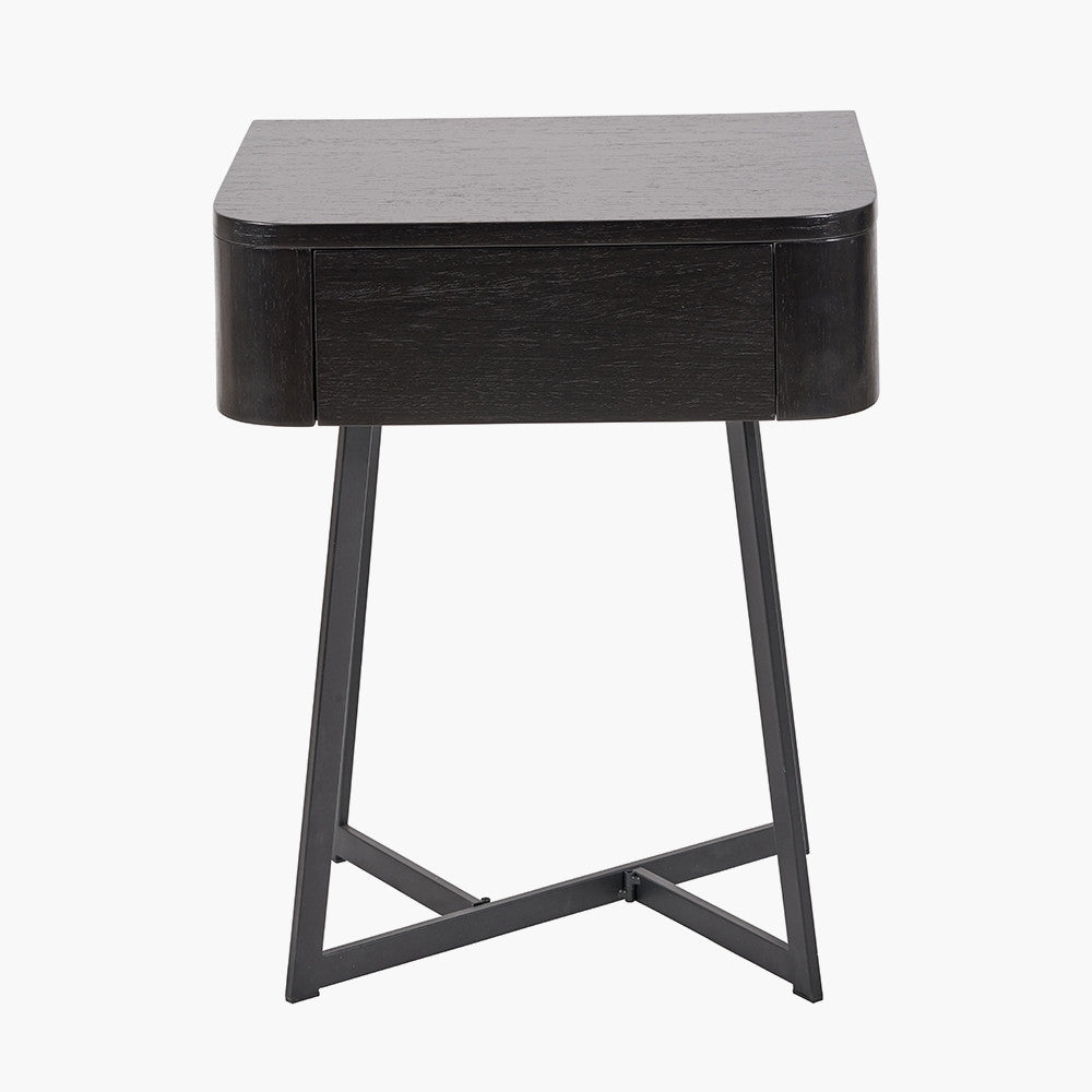 Ukiah Black Ash Veneer and Black Metal 1 Drawer Unit
