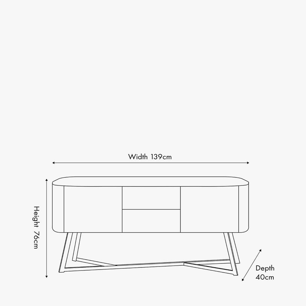 Ukiah Black Ash Veneer and Black Metal 2 Door 2 Drawer Sideboard