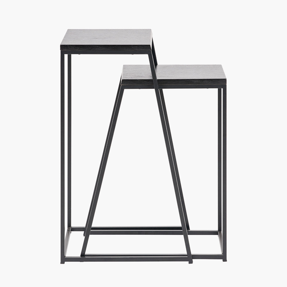 Mashiko S/2 Black Ash Veneer and Black Metal Side Tables