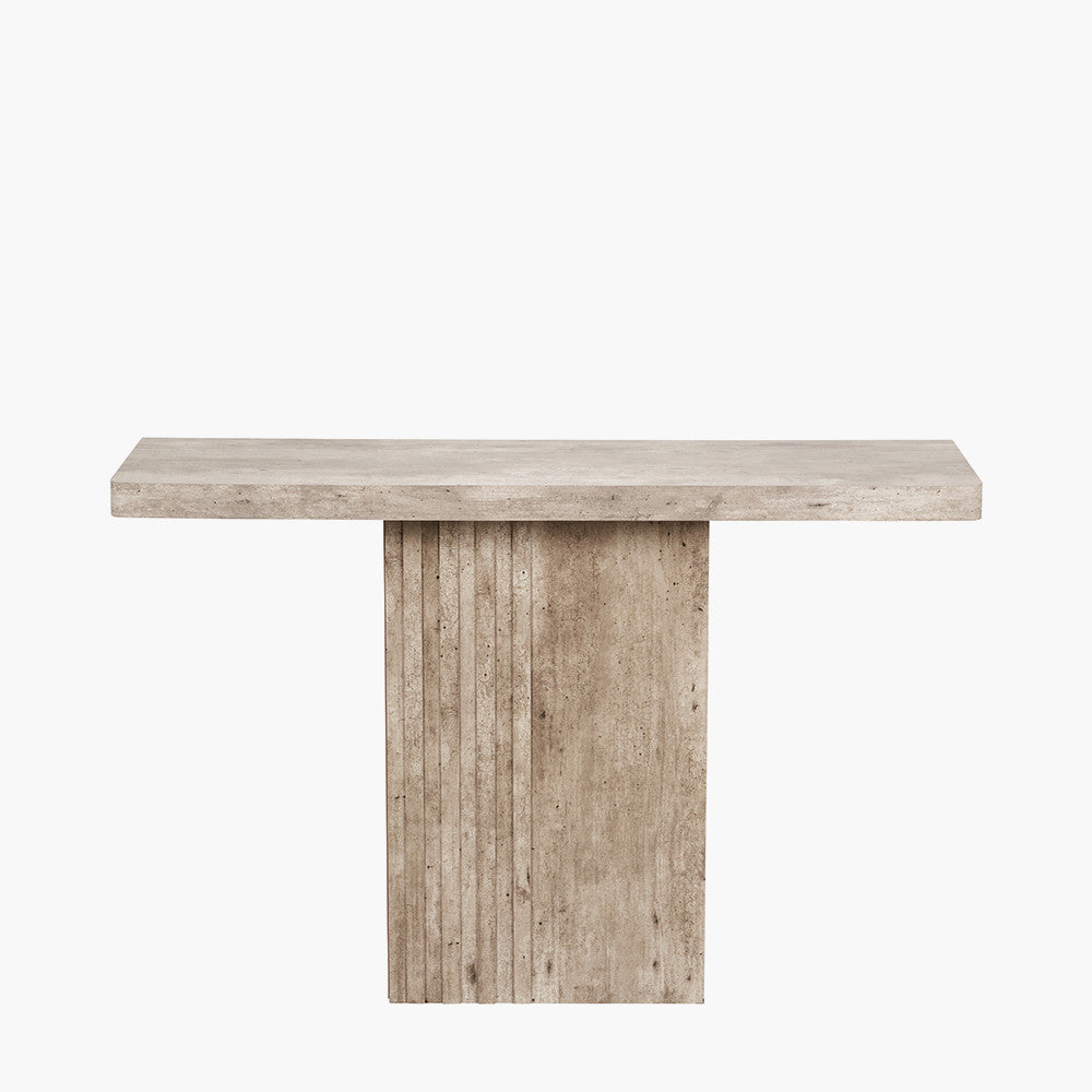 Elkton Concrete Effect Wood Veneer Groove Detail Console Table