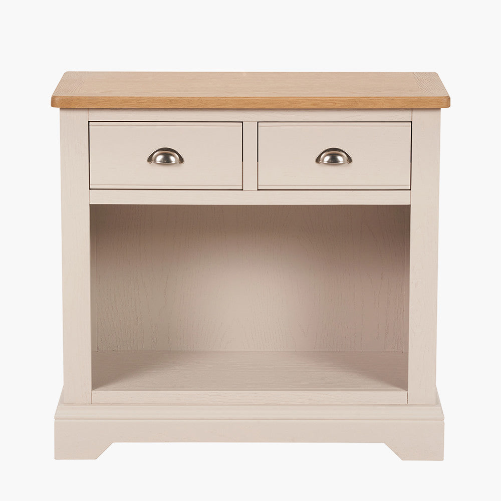 Fairford Parchment White Pine and Oak Wood 2 Drawer Console Table