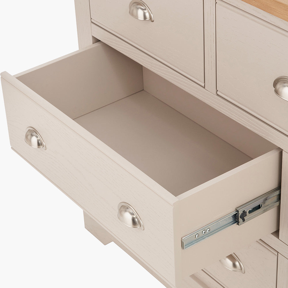 Fairford Parchment White Pine and Oak Wood 7 Drawer Unit