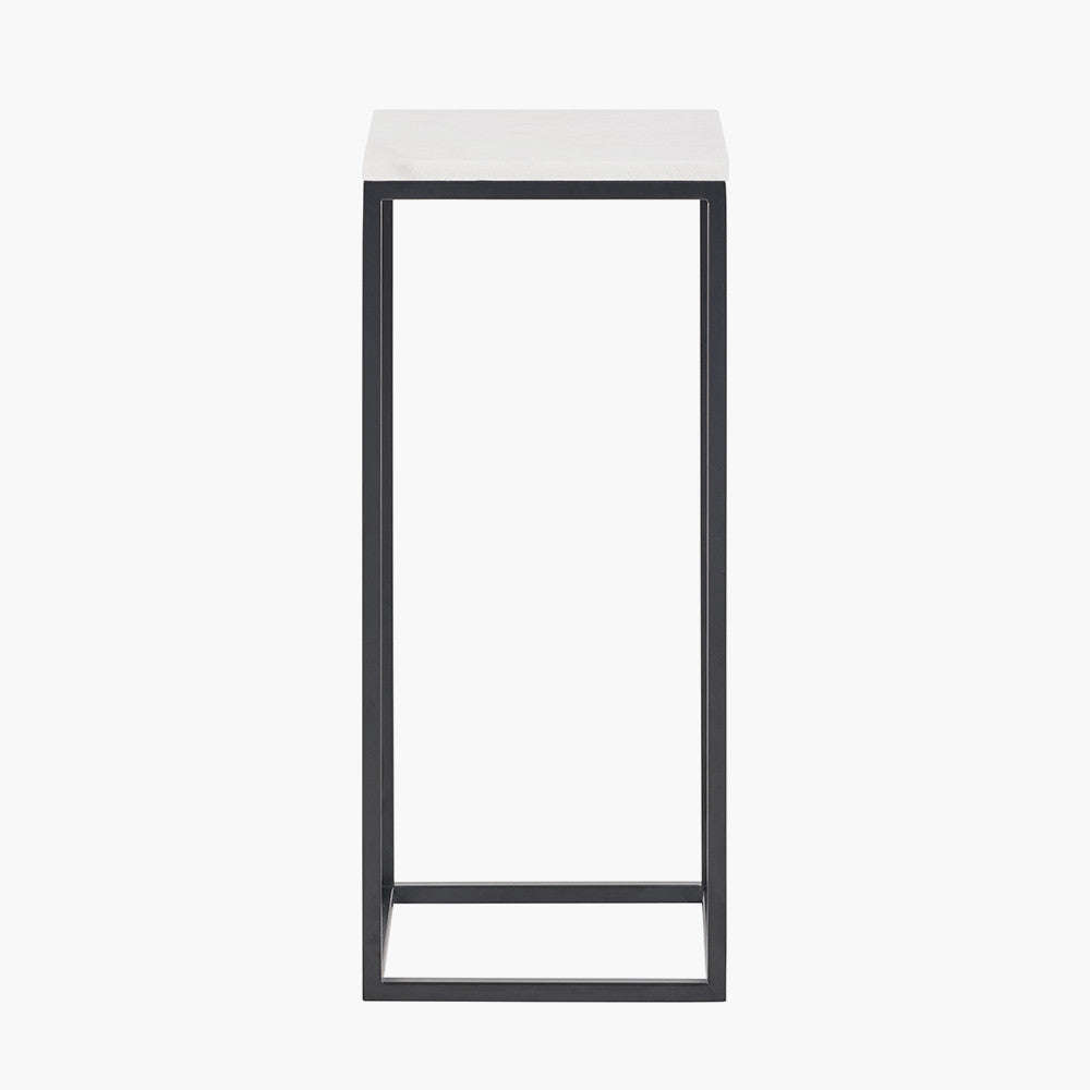 Kalani White Marble and Black Metal Tall Square Side Table