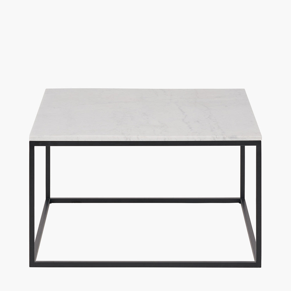 Kalani White Marble and Black Metal Square Coffee Table