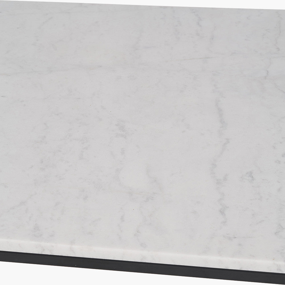 Kalani White Marble and Black Metal Square Coffee Table