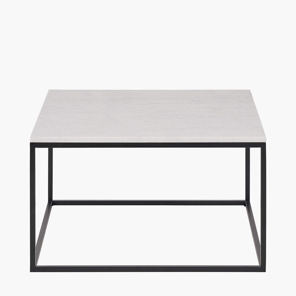 Kalani White Marble and Black Metal Square Coffee Table