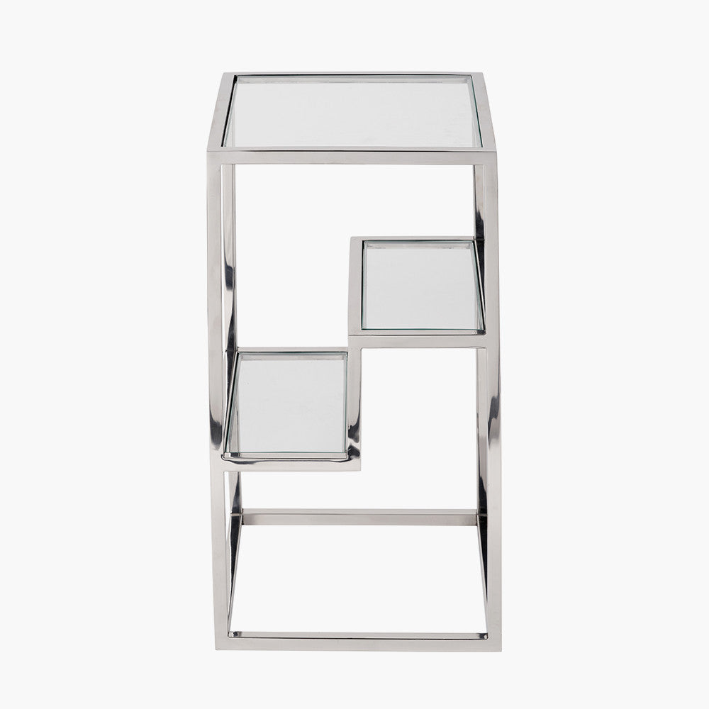 Aleandra Clear Glass and Silver Metal Side Table