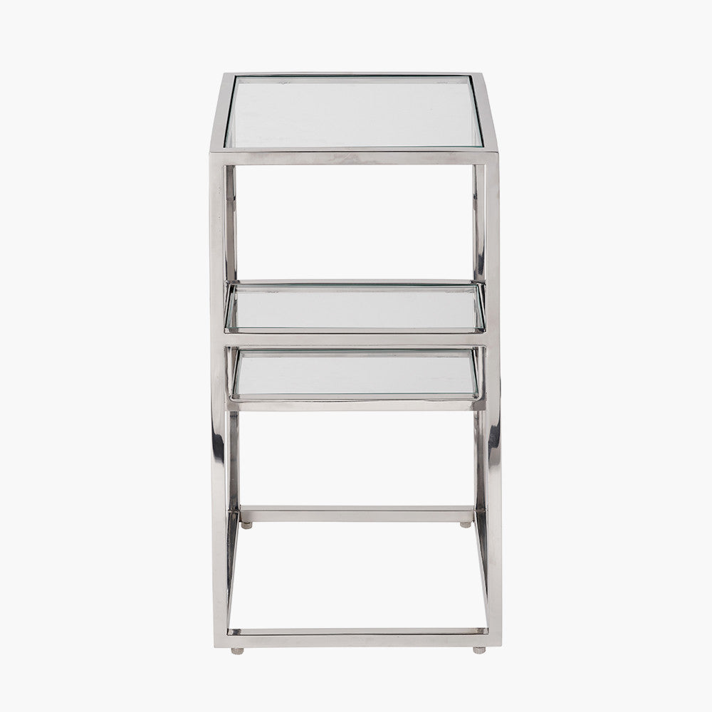 Aleandra Clear Glass and Silver Metal Side Table