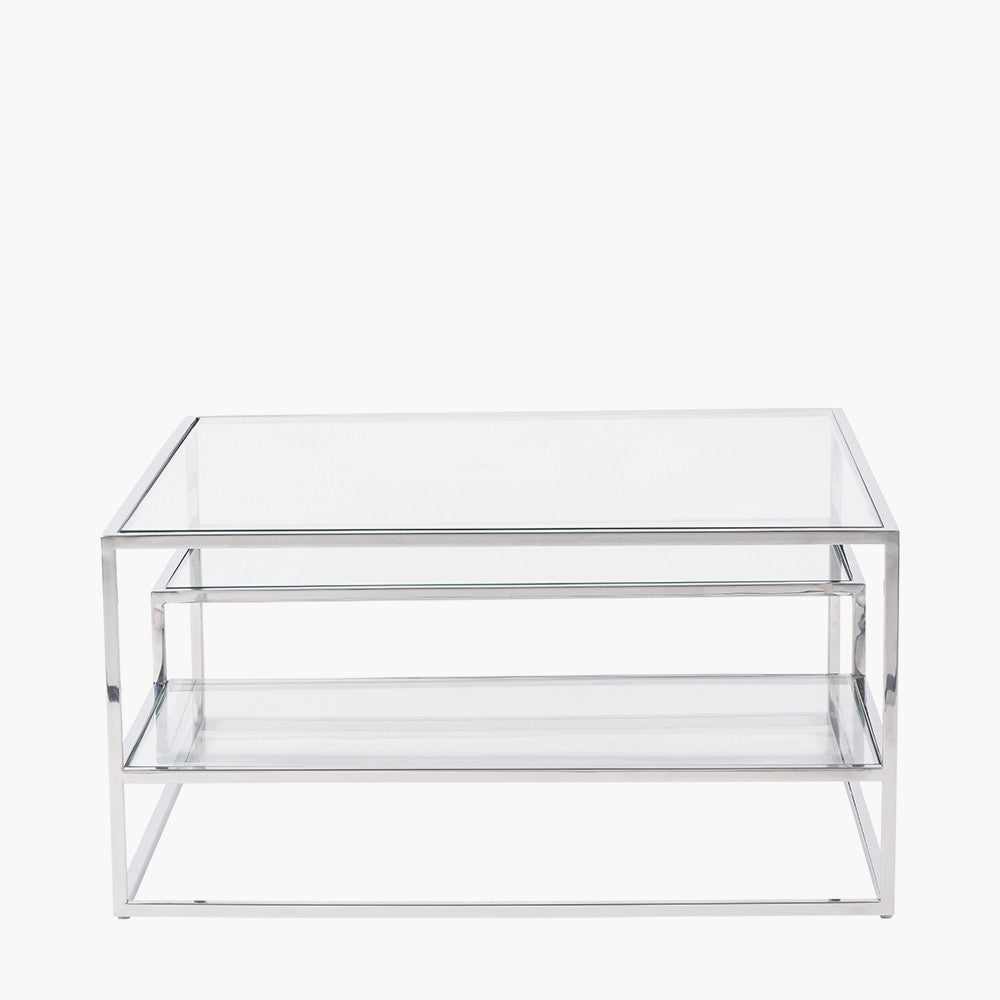 Aleandra Clear Glass and Silver Metal Coffee Table