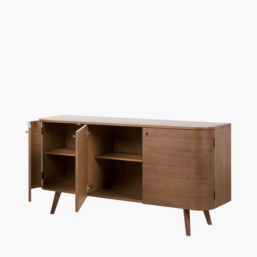 Elias Dark Ash Wood Retro 3 Door Sideboard