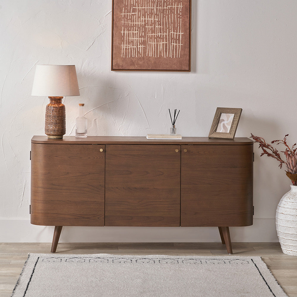 Elias Dark Ash Wood Retro 3 Door Sideboard