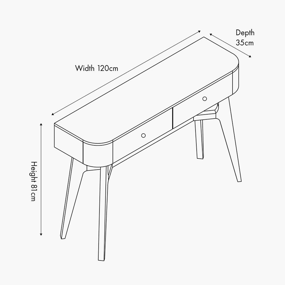 Elias Dark Ash Wood Retro 2 Drawer Console Table