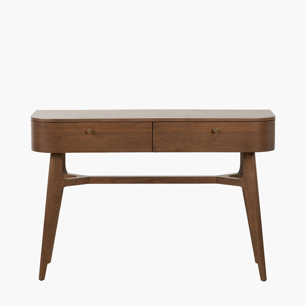 Elias Dark Ash Wood Retro 2 Drawer Console Table