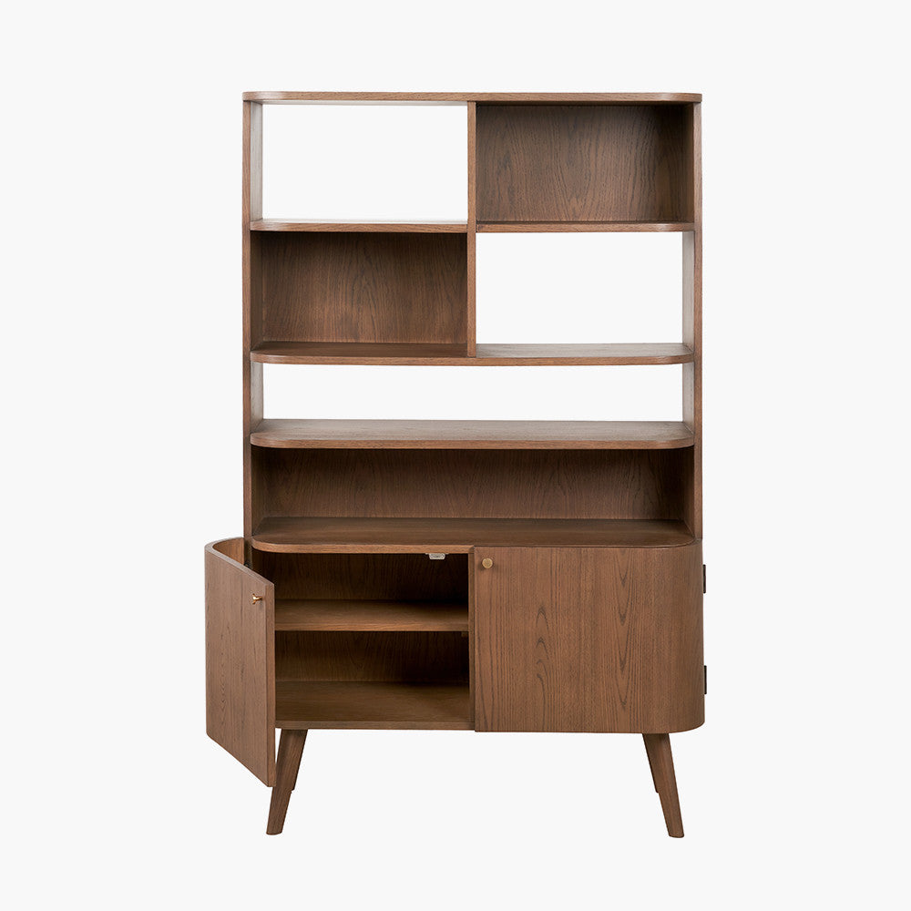 Elias Dark Ash Wood Retro 2 Door, 6 Niche Shelf Unit