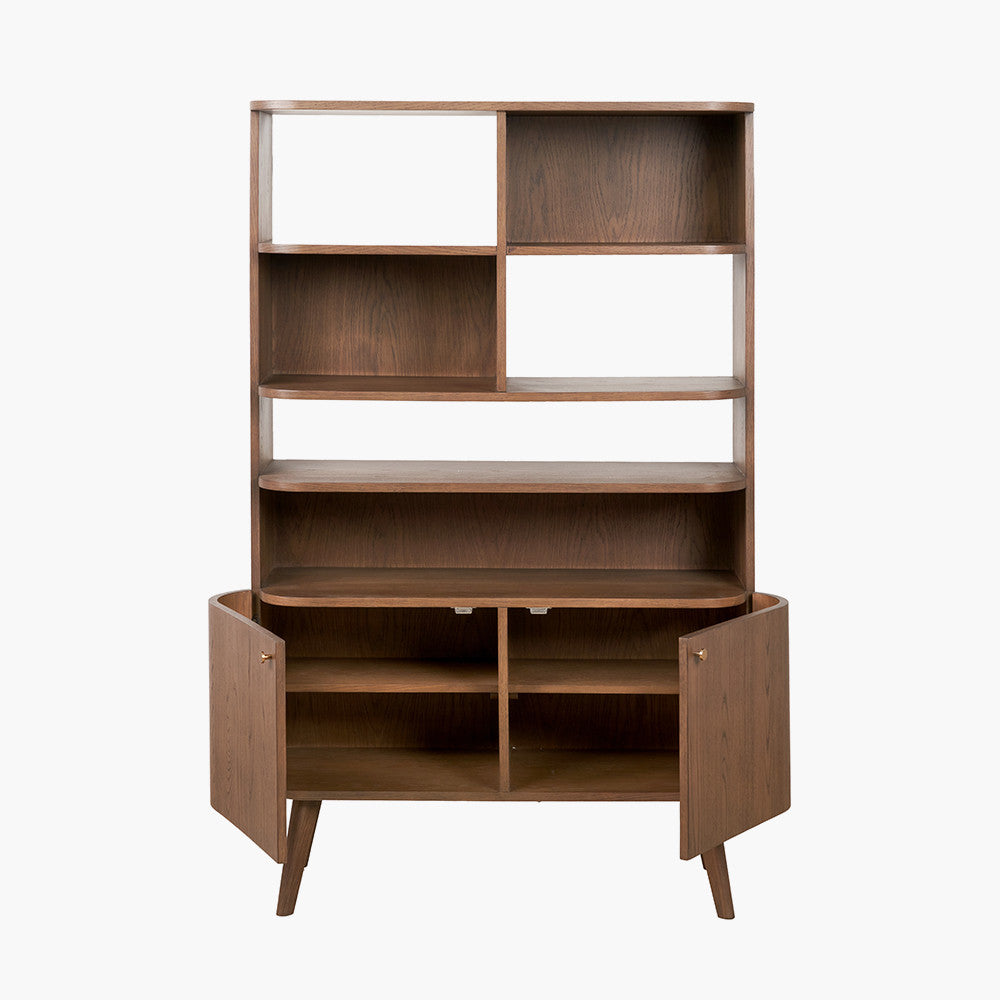 Elias Dark Ash Wood Retro 2 Door, 6 Niche Shelf Unit