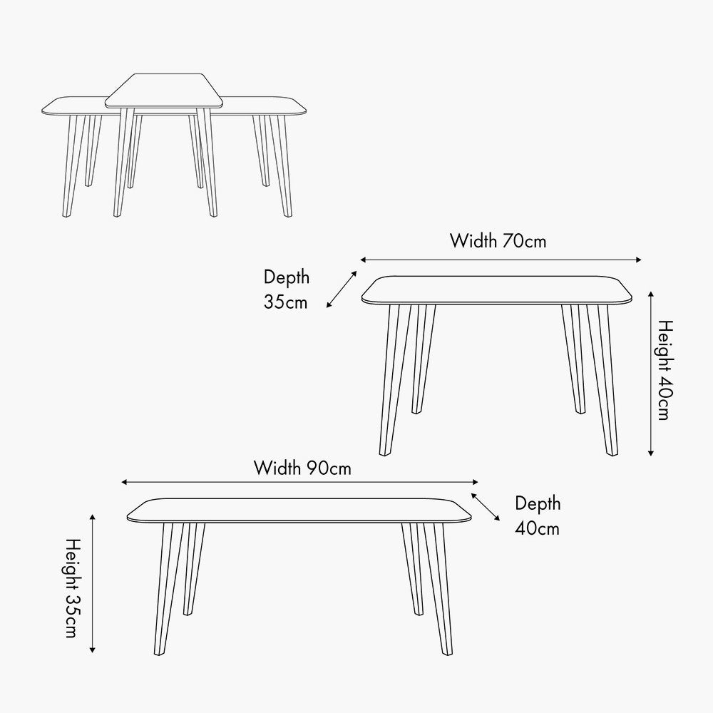 Elias Dark Ash Wood Retro Set of 2 Coffee Tables