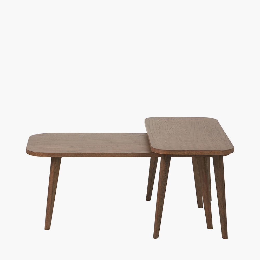Elias Dark Ash Wood Retro Set of 2 Coffee Tables