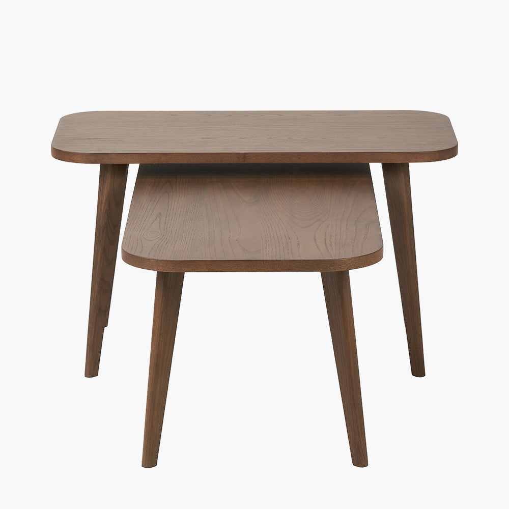 Elias Dark Ash Wood Retro Set of 2 Coffee Tables