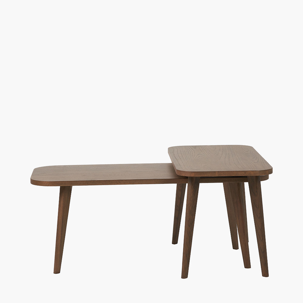 Elias Dark Ash Wood Retro Set of 2 Coffee Tables