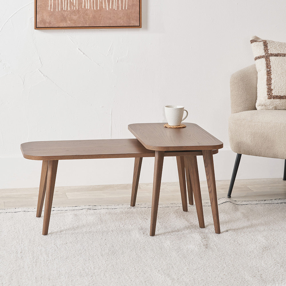 Elias Dark Ash Wood Retro Set of 2 Coffee Tables