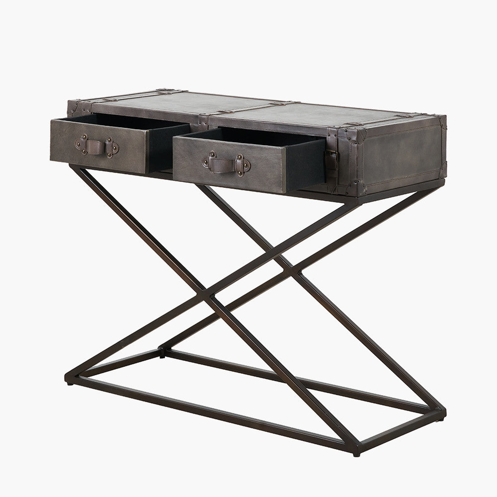 Adriano Peppercorn Leather Console Table