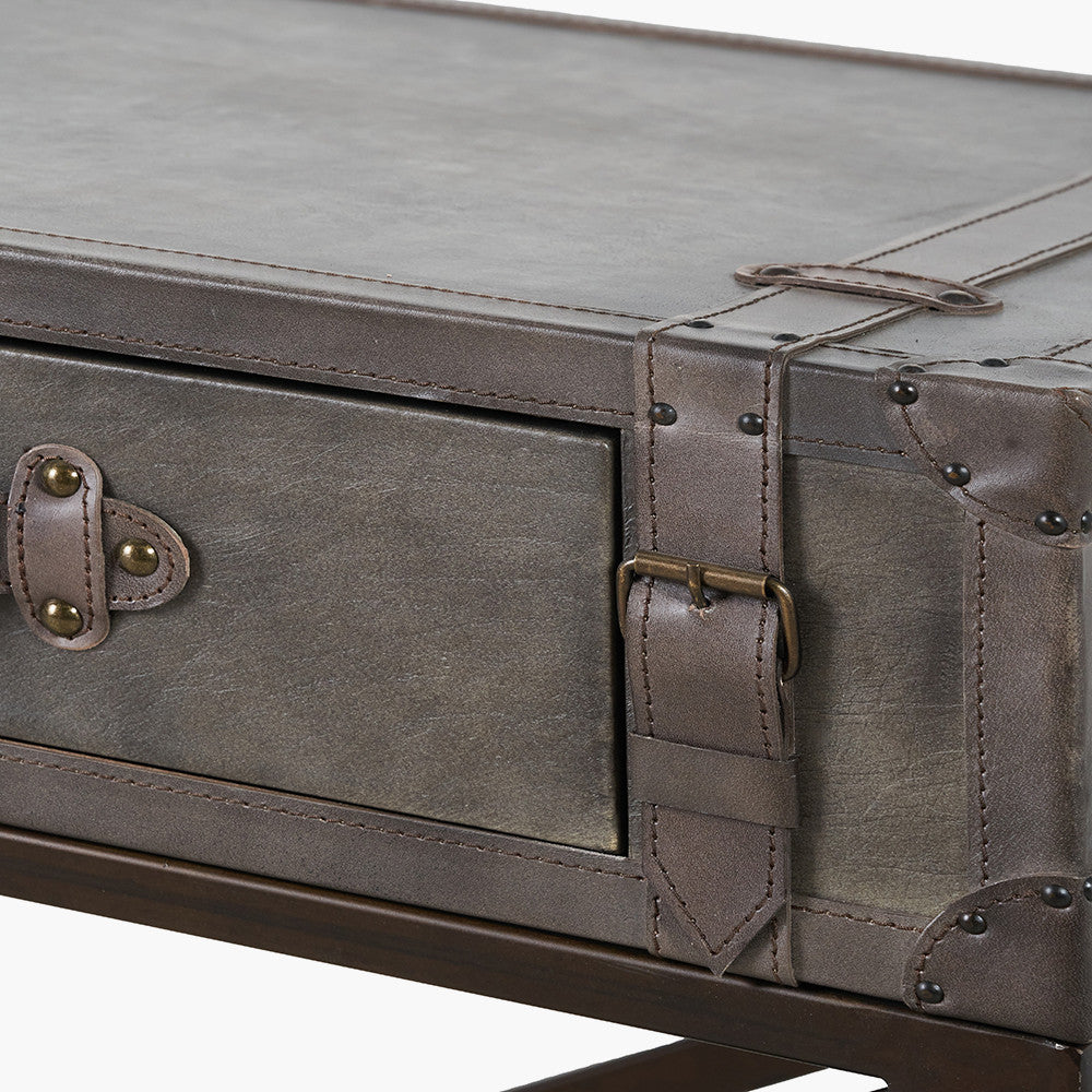 Adriano Peppercorn Leather Console Table