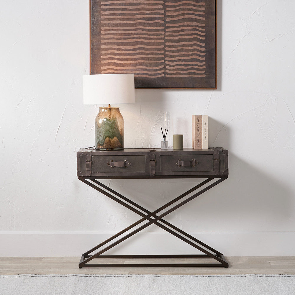 Adriano Peppercorn Leather Console Table