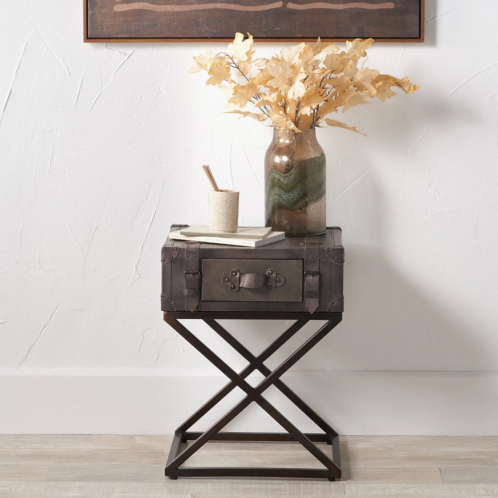 Adriano Peppercorn Leather Side Table