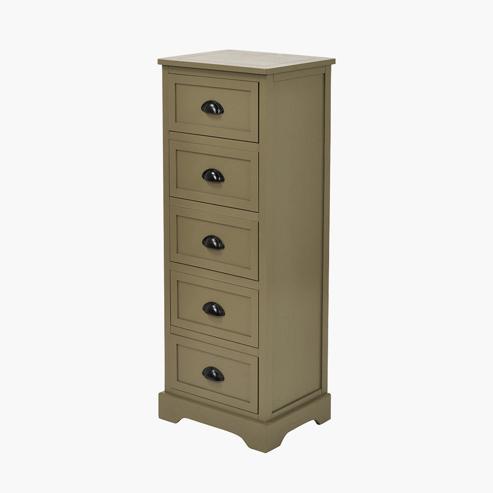 Croft Olive Pine Wood 5 Drawer Unit