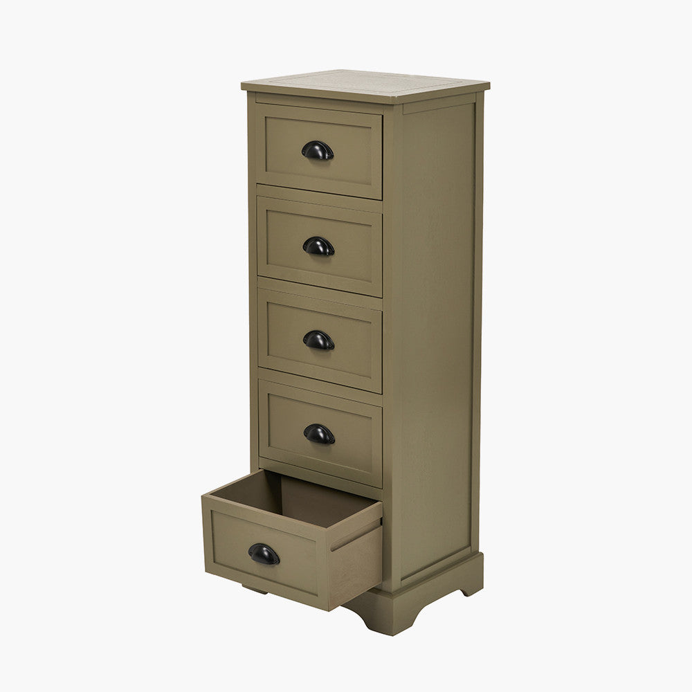 Croft Olive Pine Wood 5 Drawer Unit