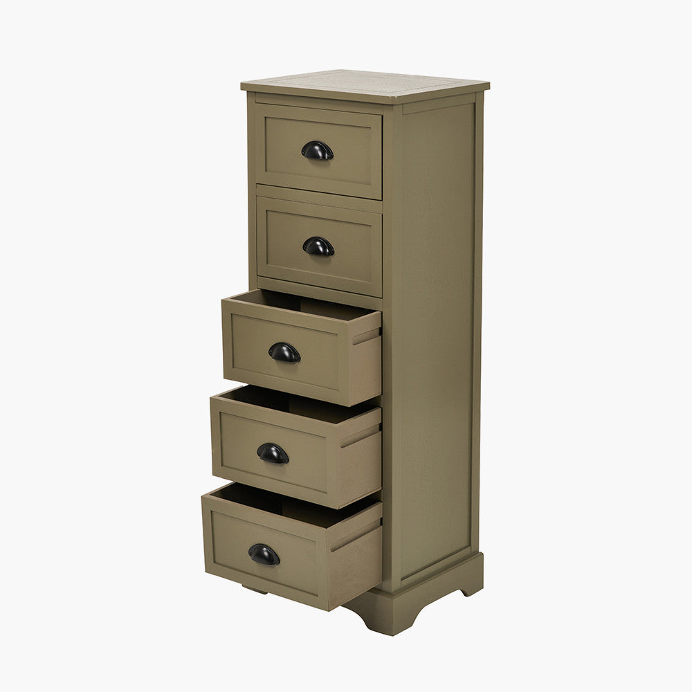Croft Olive Pine Wood 5 Drawer Unit